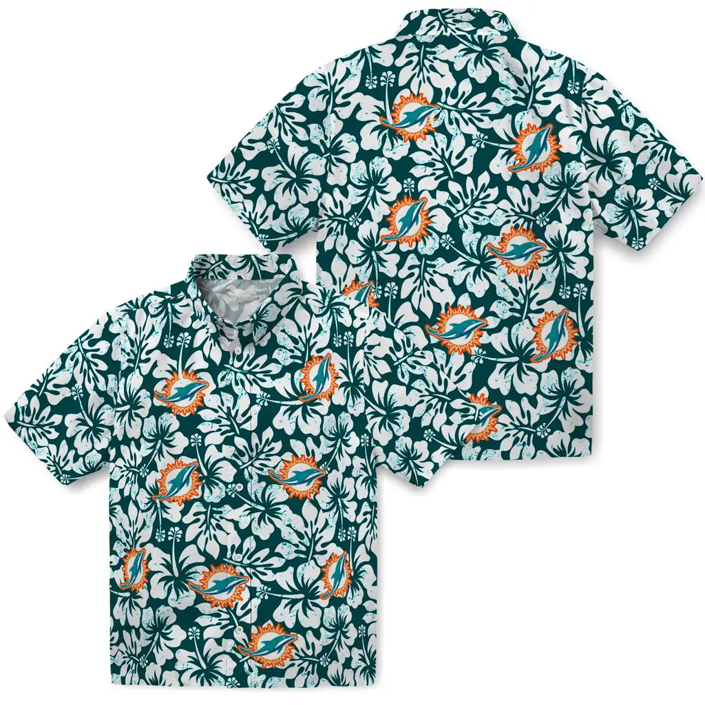 Miami Dolphins Hawaiian Shirt - Hibiscus Motif | Moonbestprint