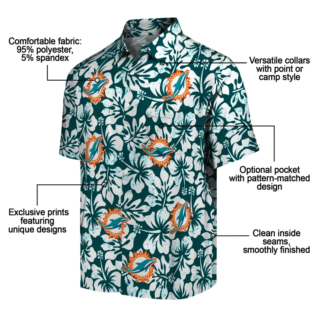 Miami Dolphins Hawaiian Shirt - Hibiscus Motif | Moonbestprint