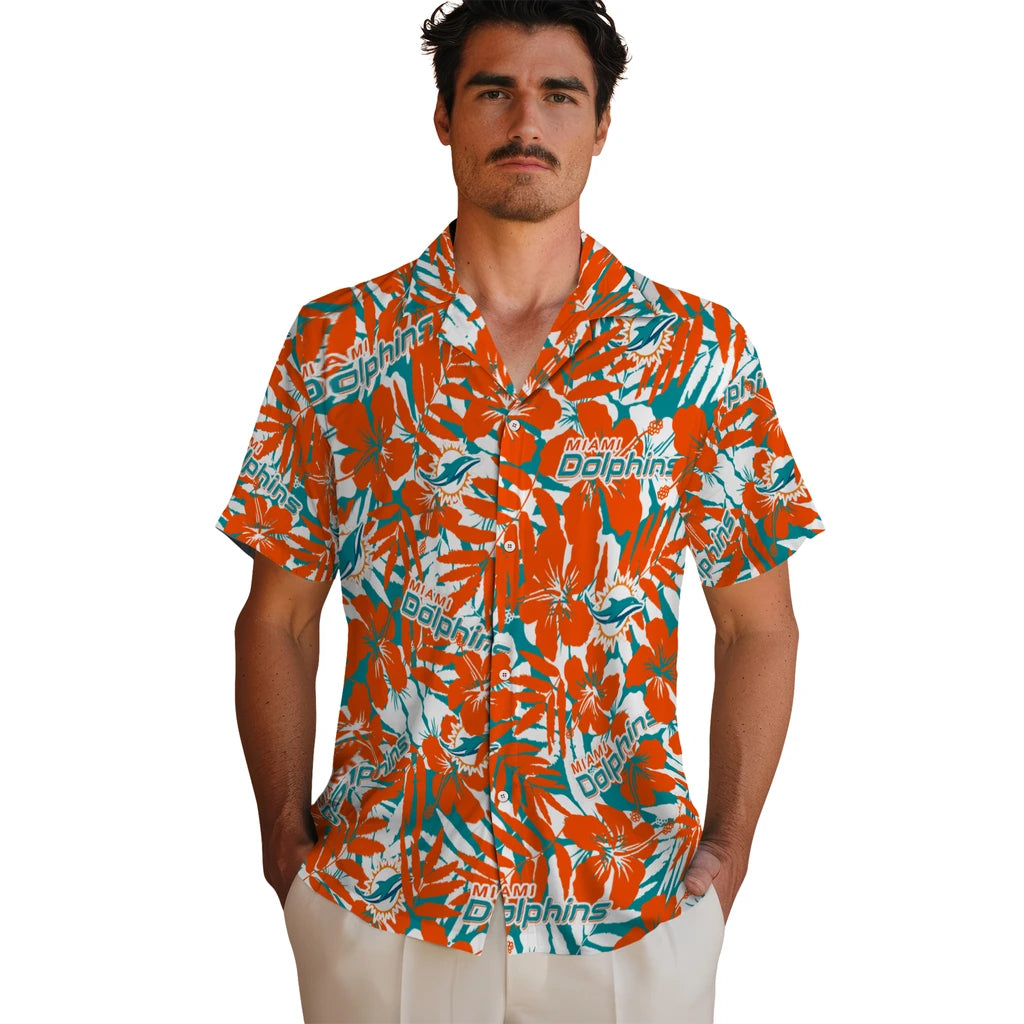 Miami Dolphins Hawaiian Shirt - Hibiscus Overlay | Moonbestprint