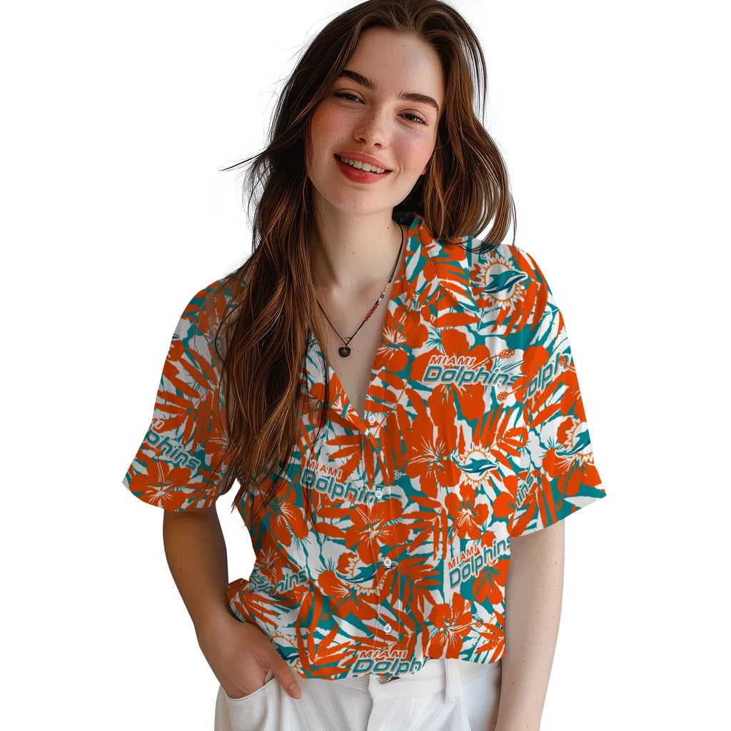 Miami Dolphins Hawaiian Shirt - Hibiscus Overlay | Moonbestprint
