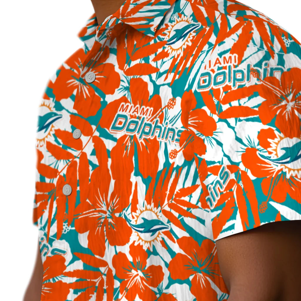 Miami Dolphins Hawaiian Shirt - Hibiscus Overlay | Moonbestprint