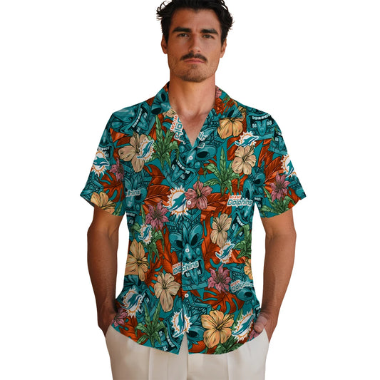 Miami Dolphins Hawaiian Shirt - Hibiscus Tiki Jungle | Moonbestprint