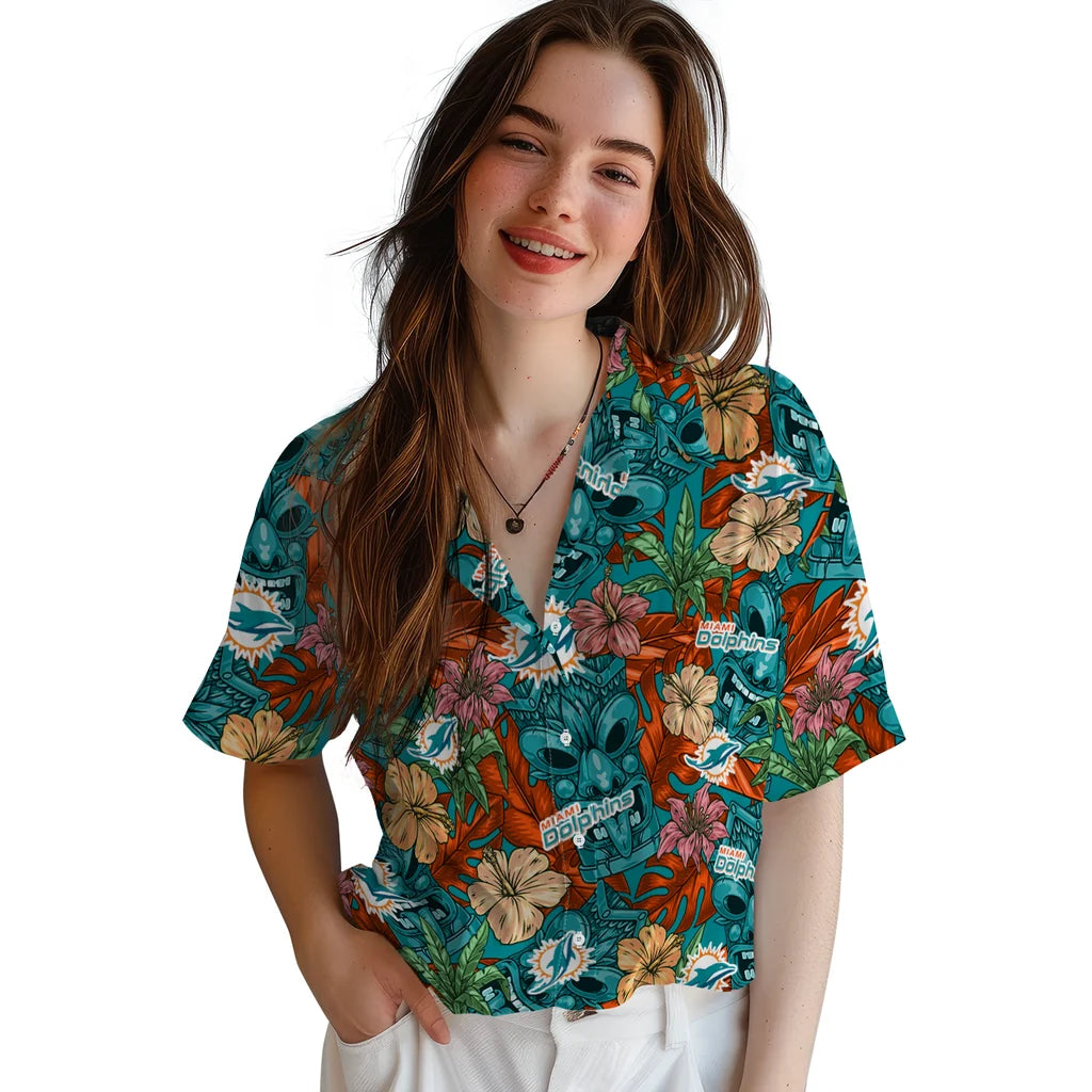 Miami Dolphins Hawaiian Shirt - Hibiscus Tiki Jungle | Moonbestprint