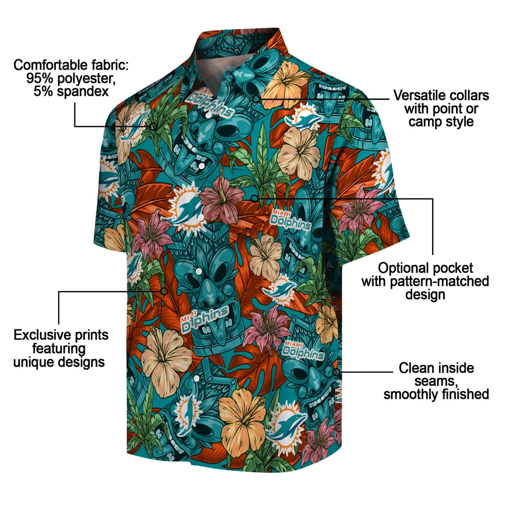 Miami Dolphins Hawaiian Shirt - Hibiscus Tiki Jungle | Moonbestprint