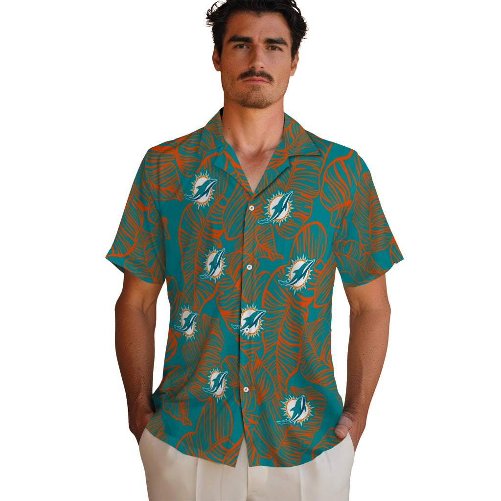 Miami Dolphins Hawaiian Shirt - Leaf Outline | Moonbestprint