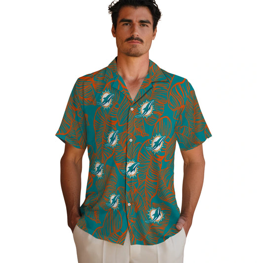 Miami Dolphins Hawaiian Shirt - Leaf Outline | Moonbestprint