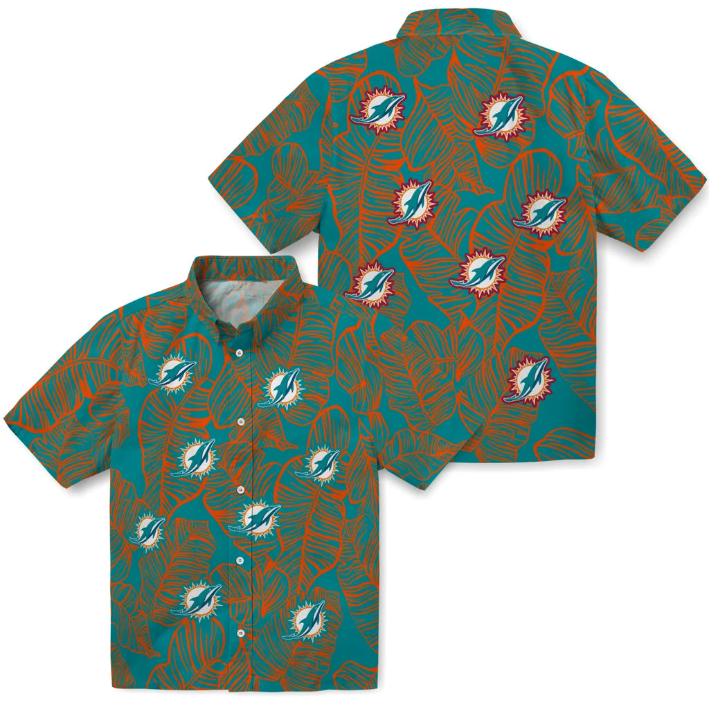 Miami Dolphins Hawaiian Shirt - Leaf Outline | Moonbestprint