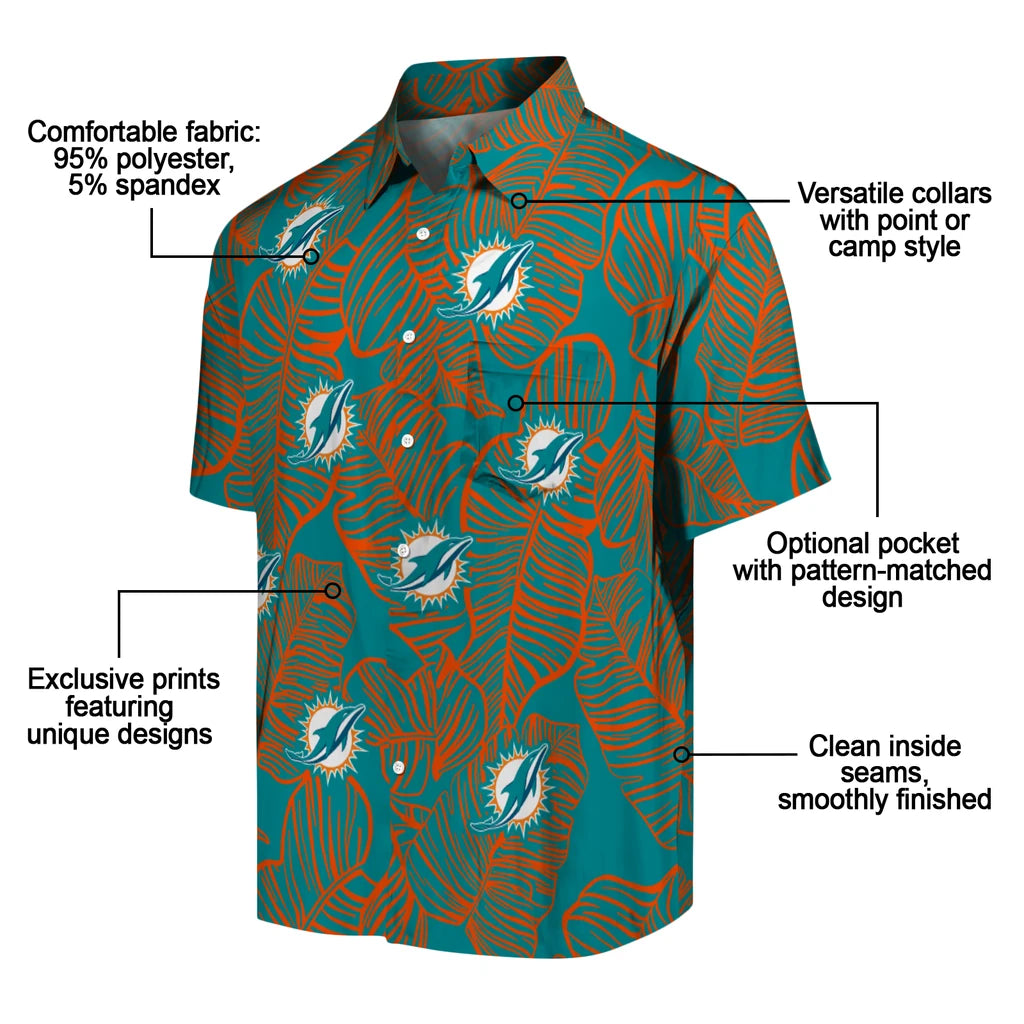 Miami Dolphins Hawaiian Shirt - Leaf Outline | Moonbestprint