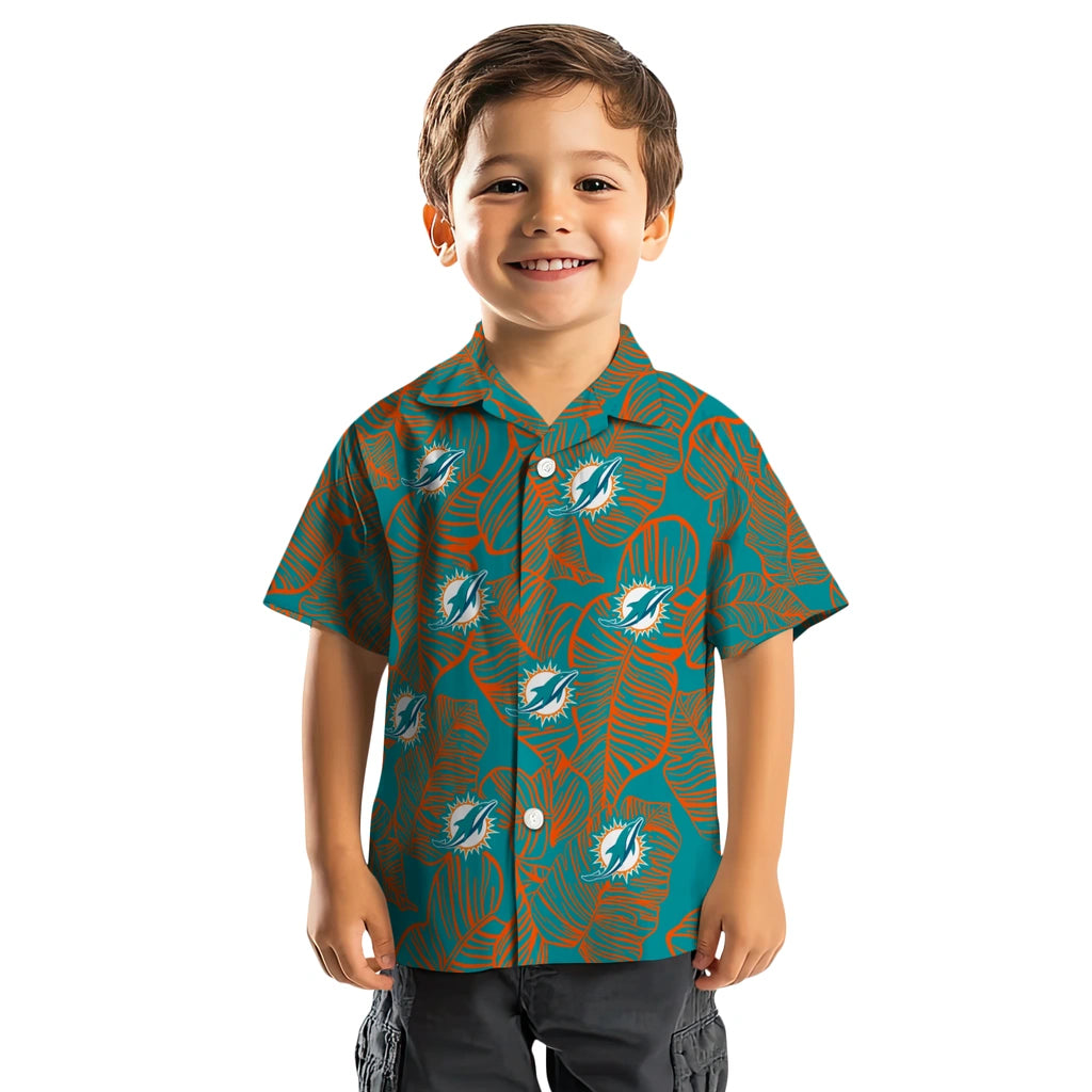 Miami Dolphins Hawaiian Shirt - Leaf Outline | Moonbestprint