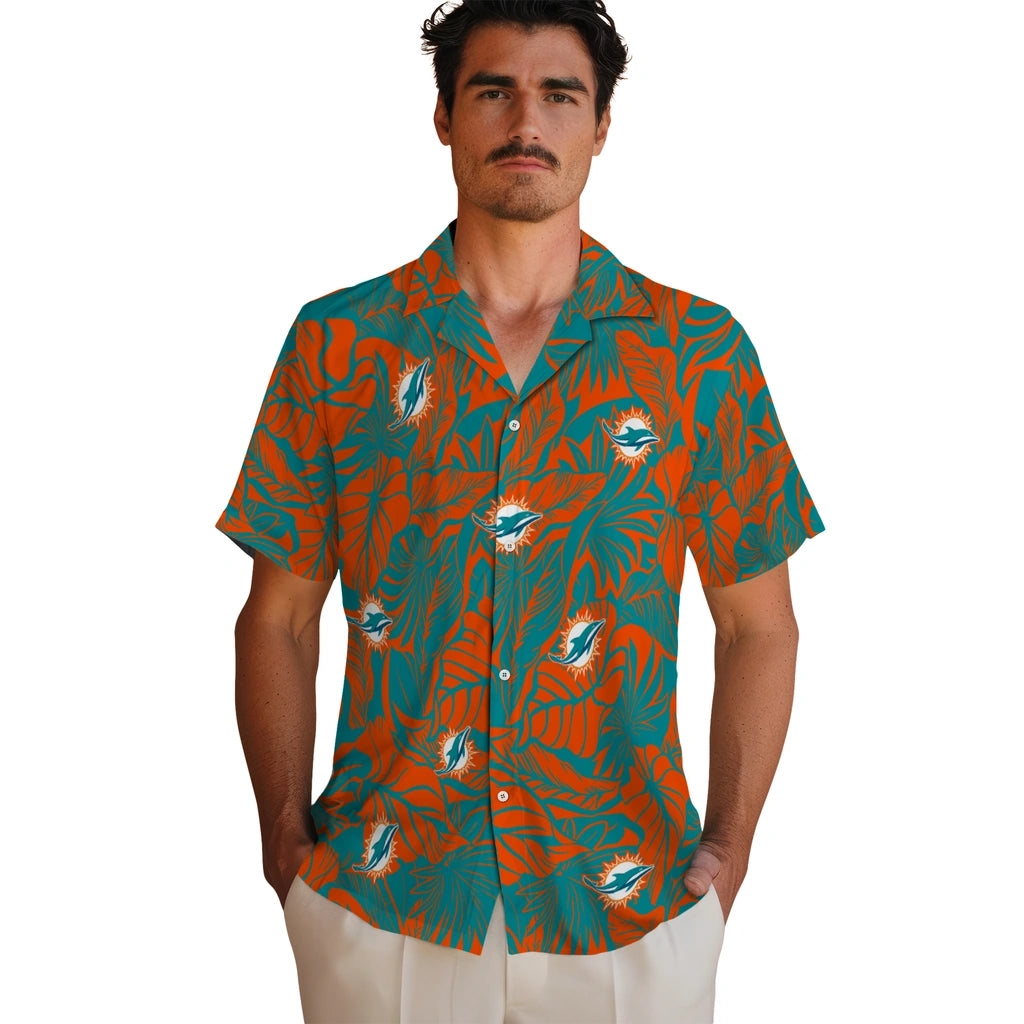 Miami Dolphins Hawaiian Shirt - Monstera Layer | Moonbestprint