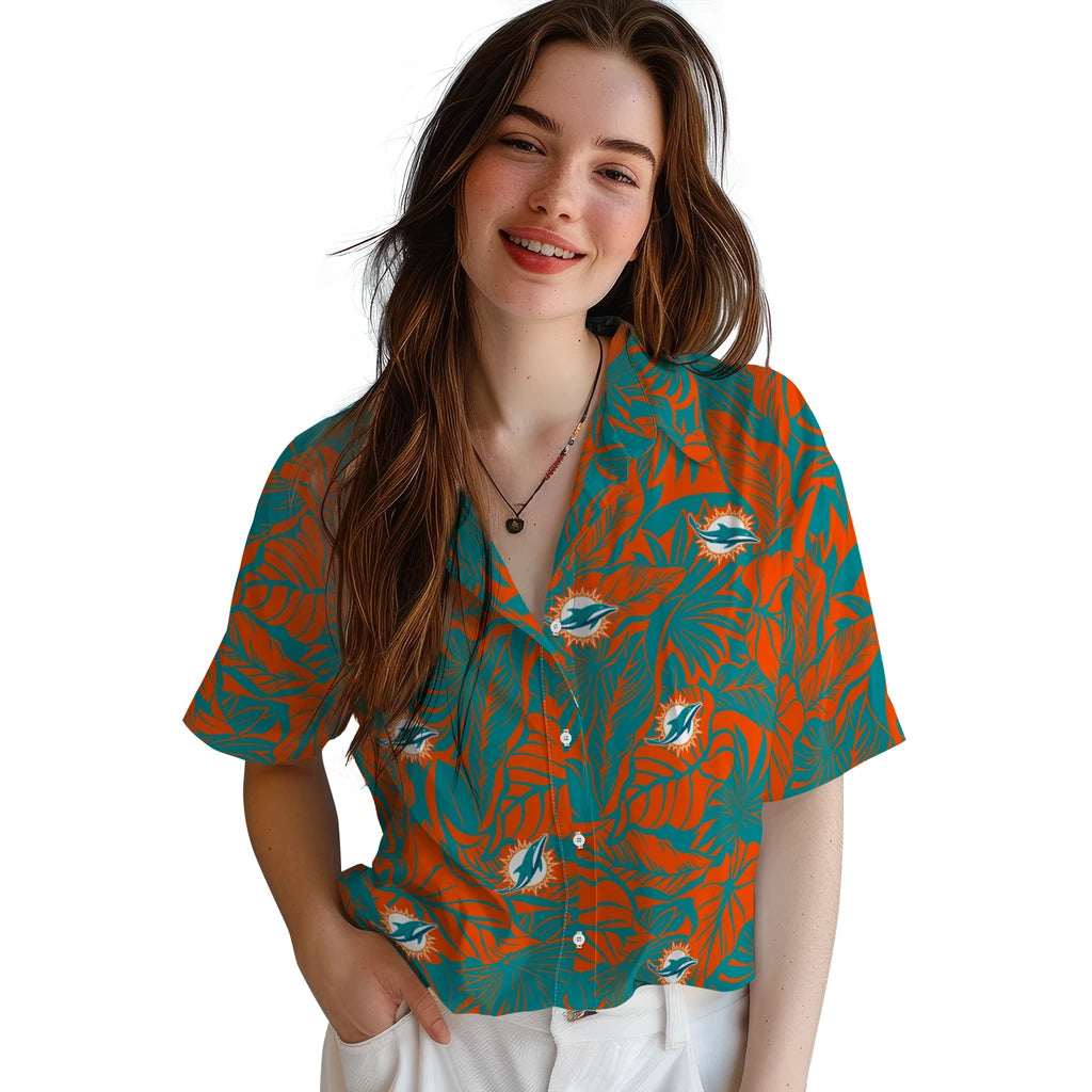 Miami Dolphins Hawaiian Shirt - Monstera Layer | Moonbestprint