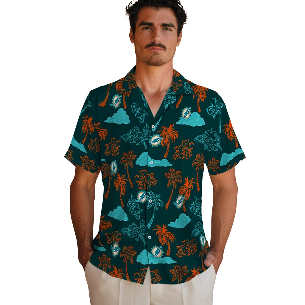 Miami Dolphins Hawaiian Shirt - Palm And Clouds | Moonbestprint