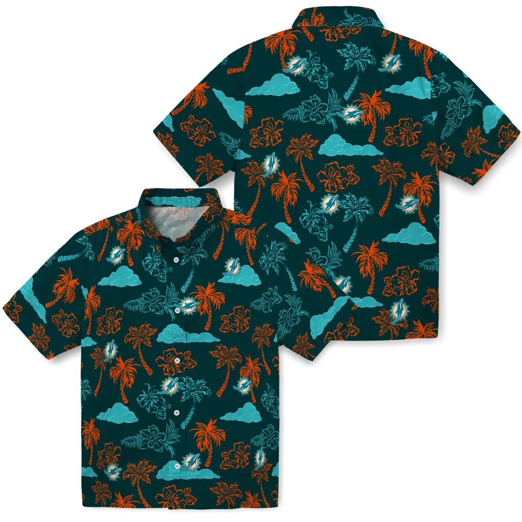 Miami Dolphins Hawaiian Shirt - Palm And Clouds | Moonbestprint