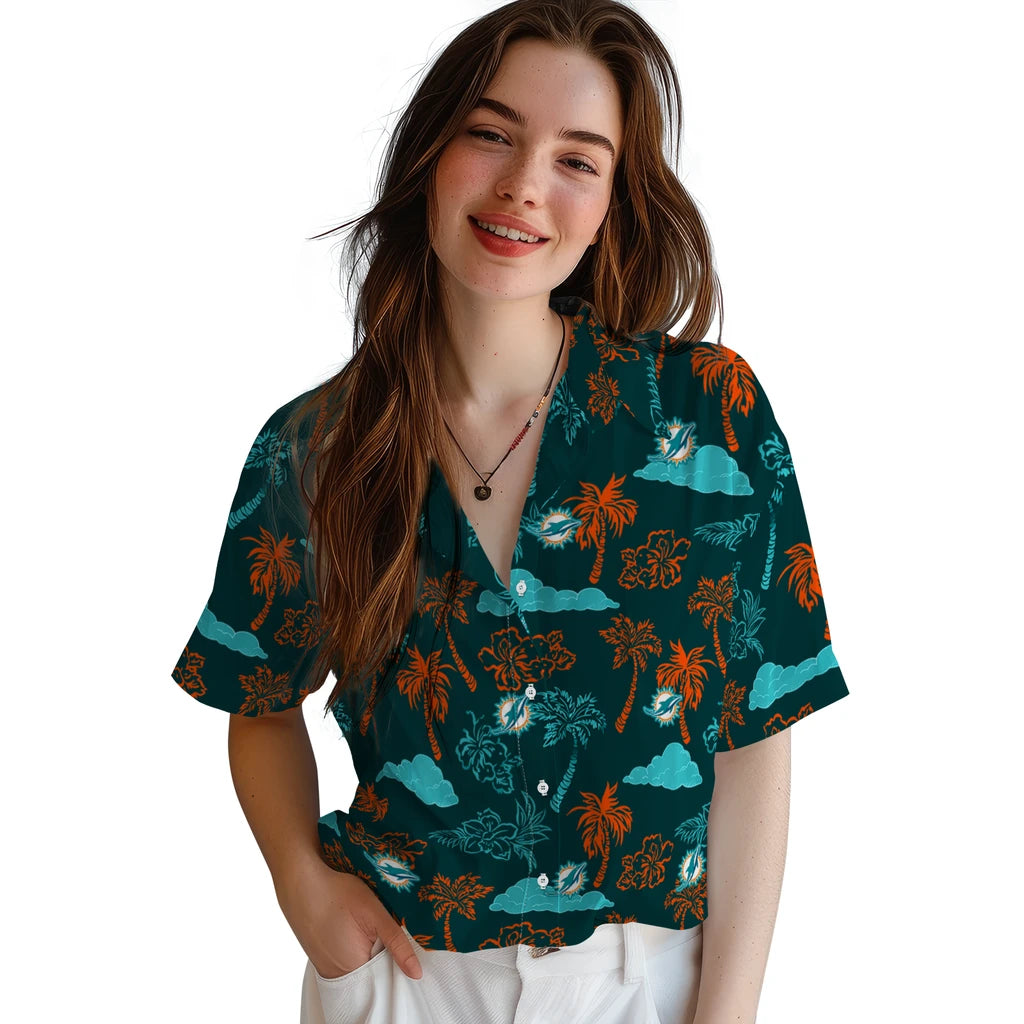 Miami Dolphins Hawaiian Shirt - Palm And Clouds | Moonbestprint