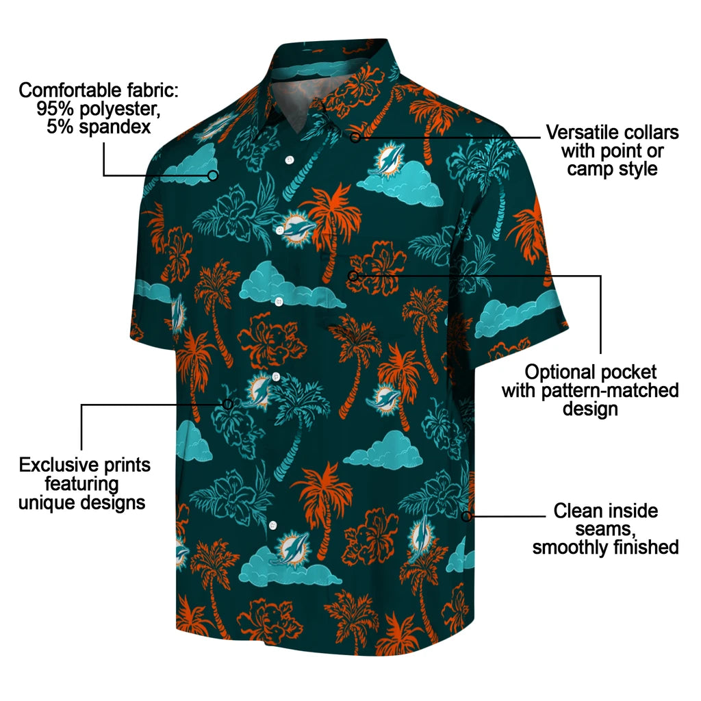 Miami Dolphins Hawaiian Shirt - Palm And Clouds | Moonbestprint