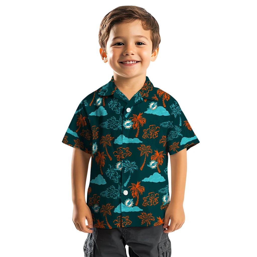 Miami Dolphins Hawaiian Shirt - Palm And Clouds | Moonbestprint