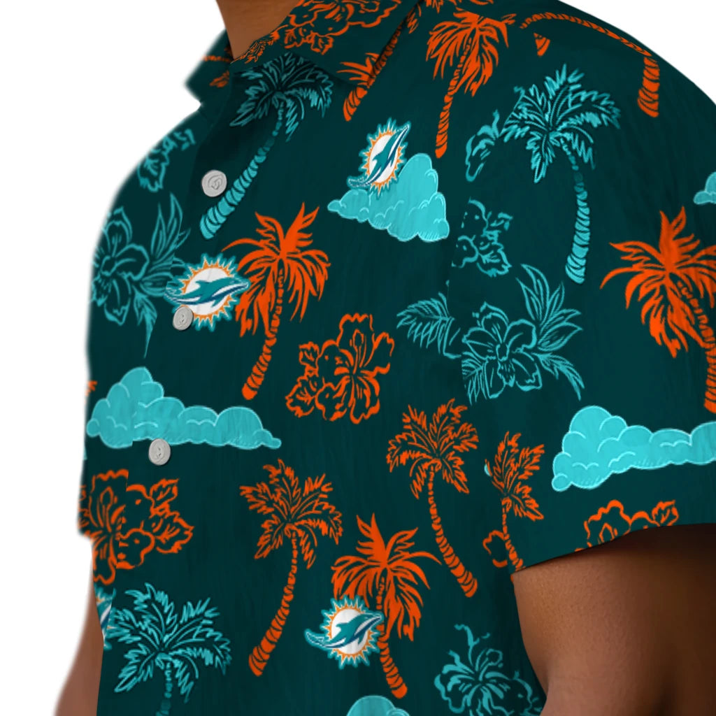 Miami Dolphins Hawaiian Shirt - Palm And Clouds | Moonbestprint