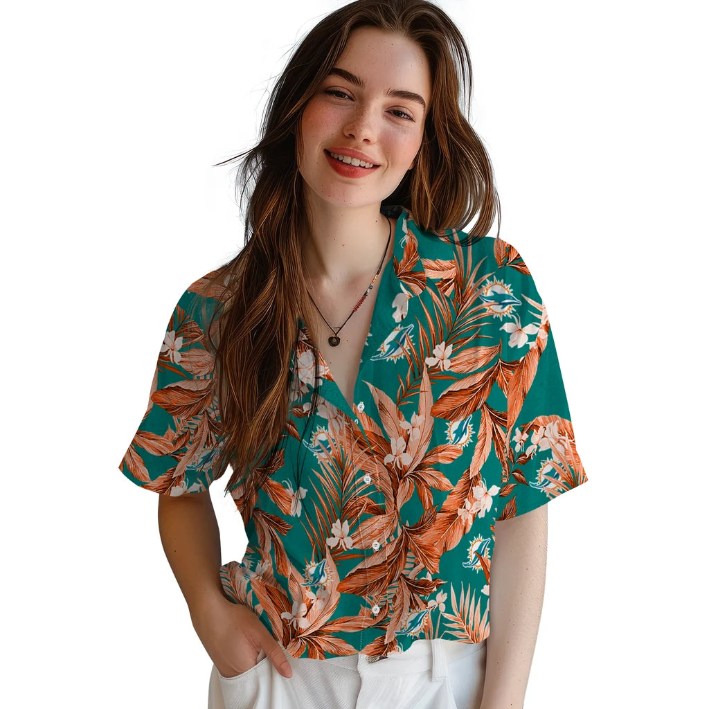 Miami Dolphins Hawaiian Shirt - Palm Leaves | Moonbestprint