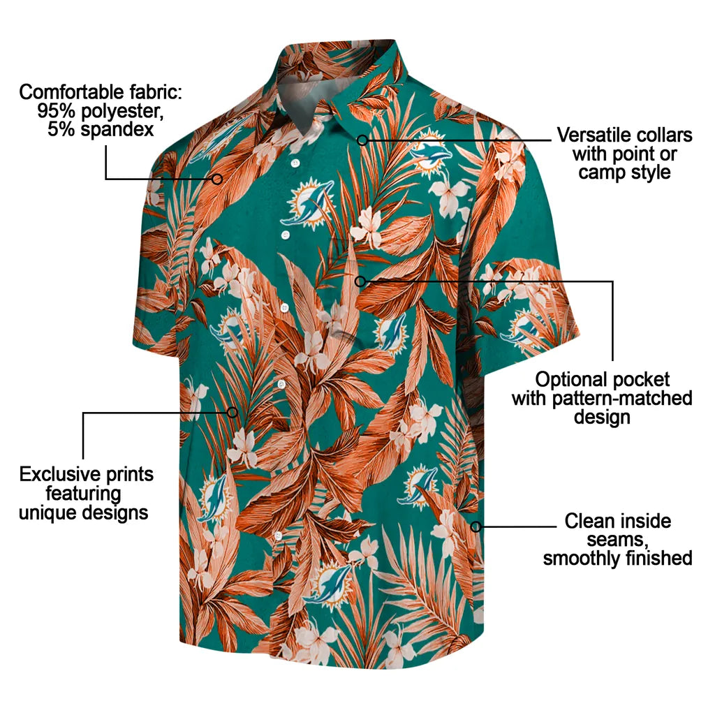 Miami Dolphins Hawaiian Shirt - Palm Leaves | Moonbestprint