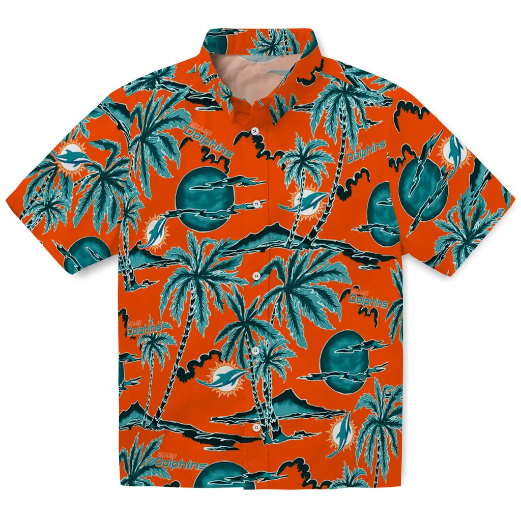Miami Dolphins Hawaiian Shirt - Palm Sunset | Moonbestprint