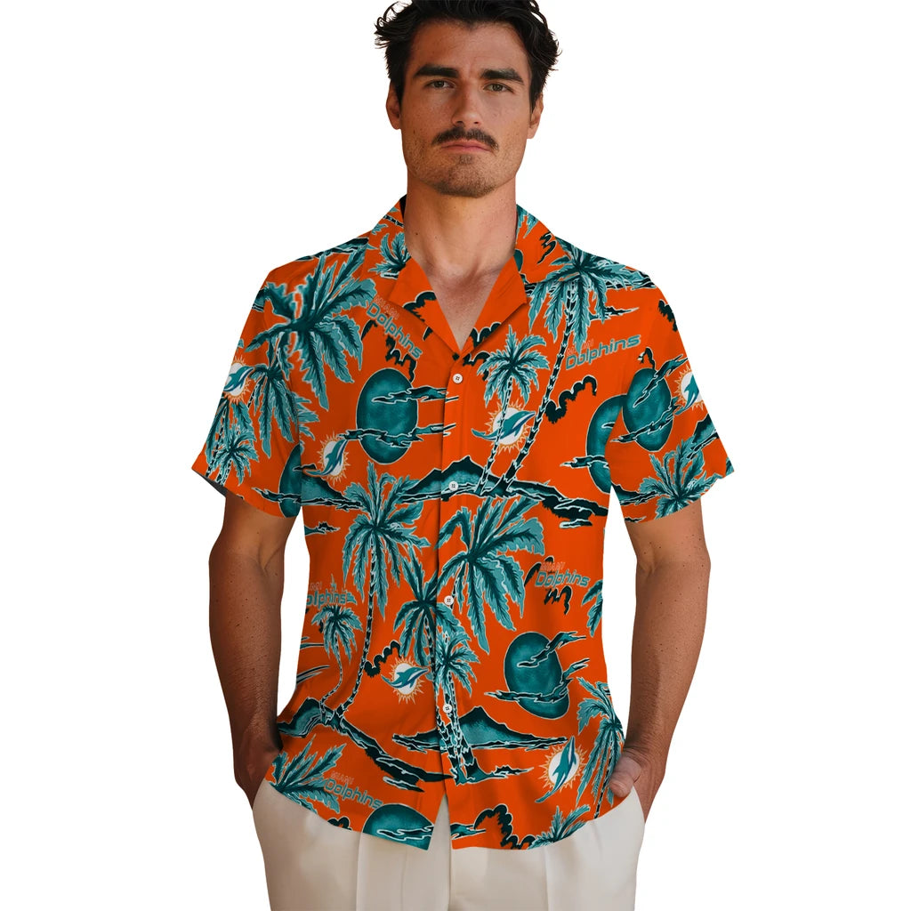 Miami Dolphins Hawaiian Shirt - Palm Sunset | Moonbestprint