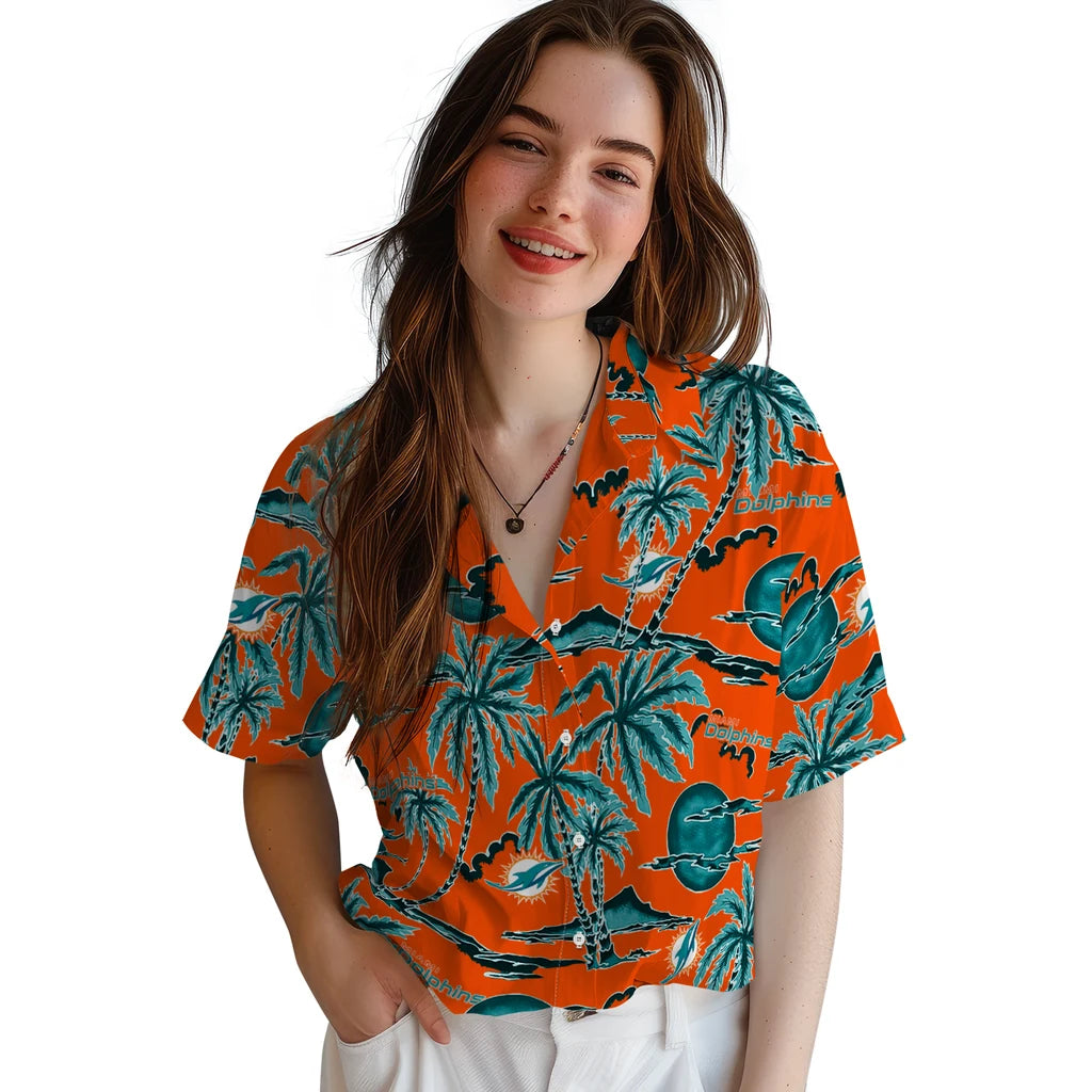 Miami Dolphins Hawaiian Shirt - Palm Sunset | Moonbestprint