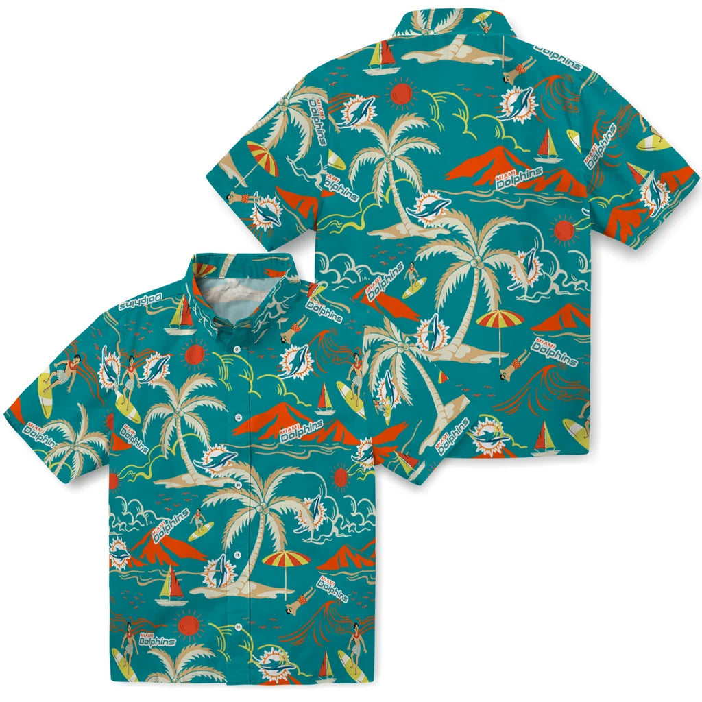 Miami Dolphins Hawaiian Shirt - Palm Tree Island | Moonbestprint