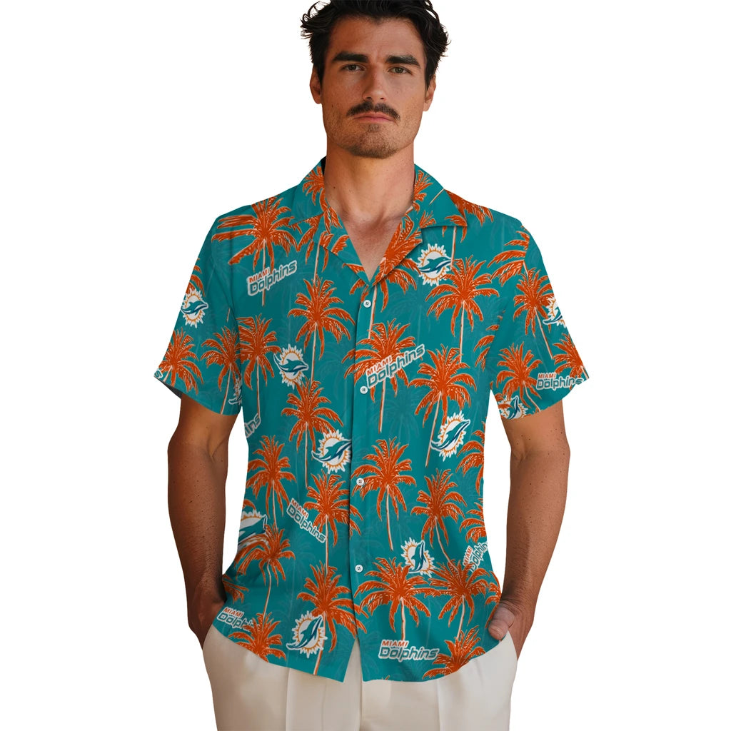 Miami Dolphins Hawaiian Shirt - Palm Tree Motif | Moonbestprint