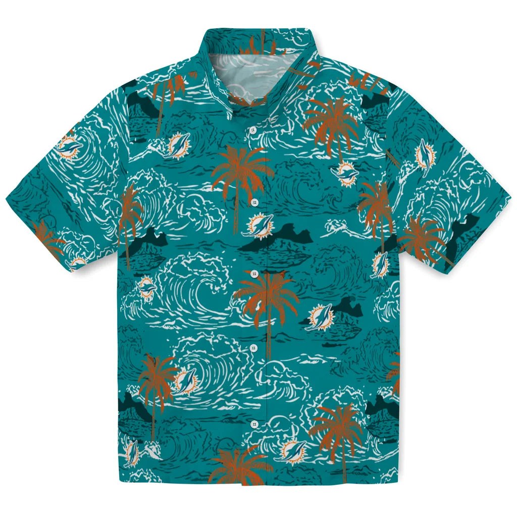 Miami Dolphins Hawaiian Shirt - Wave Palm | Moonbestprint
