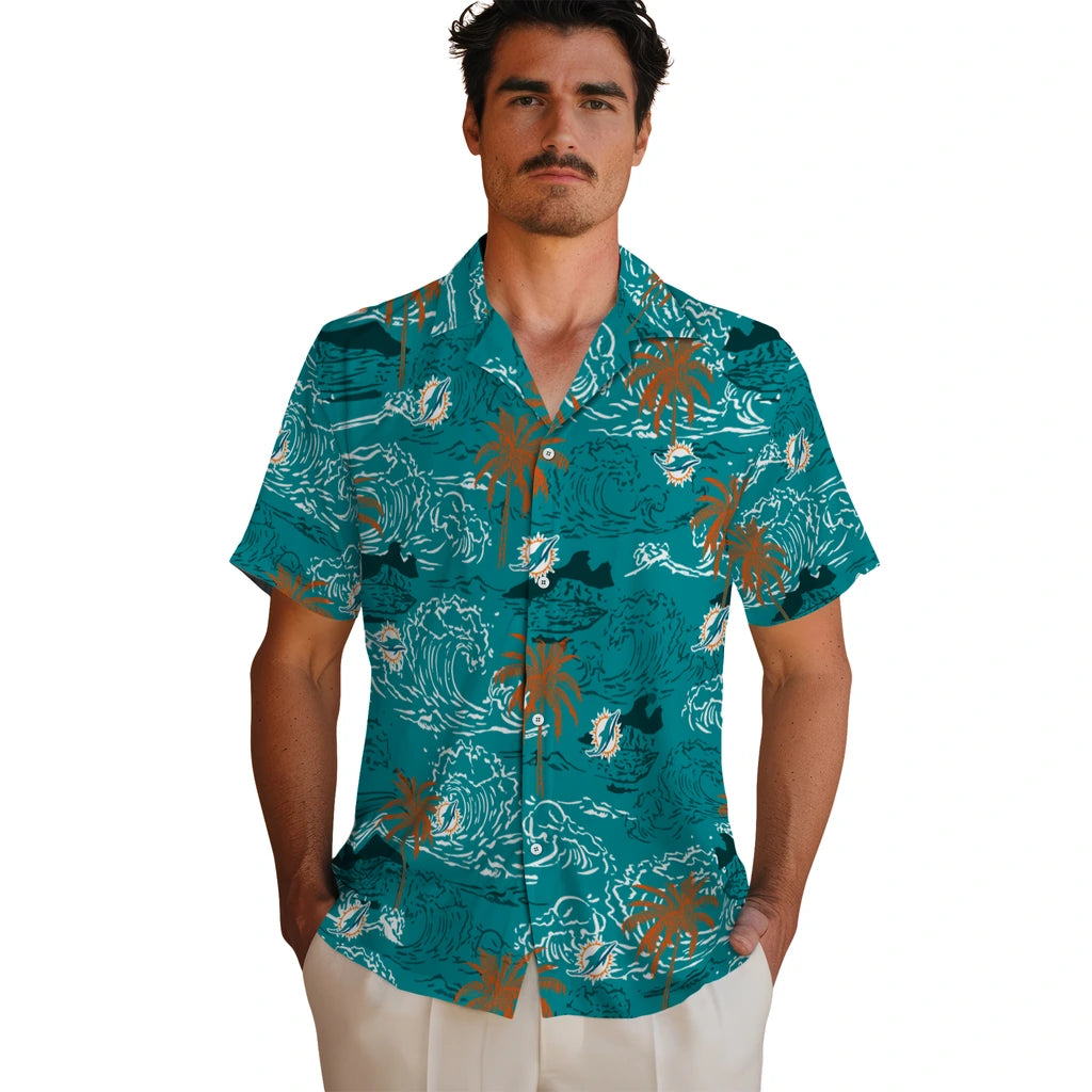 Miami Dolphins Hawaiian Shirt - Wave Palm | Moonbestprint