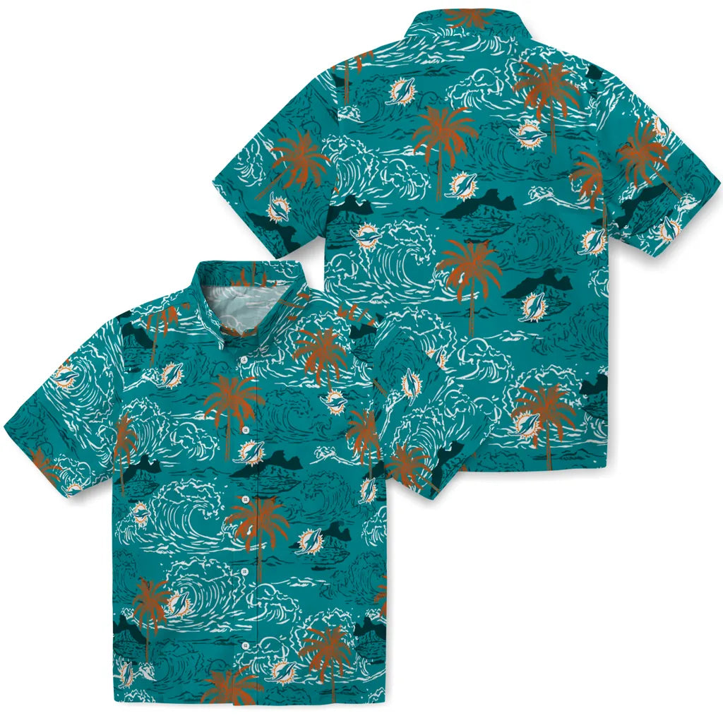 Miami Dolphins Hawaiian Shirt - Wave Palm | Moonbestprint