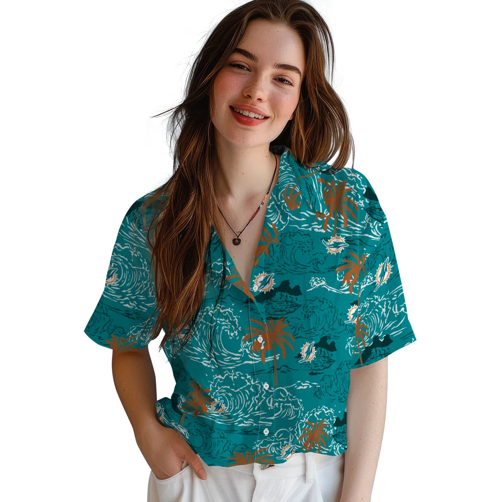 Miami Dolphins Hawaiian Shirt - Wave Palm | Moonbestprint