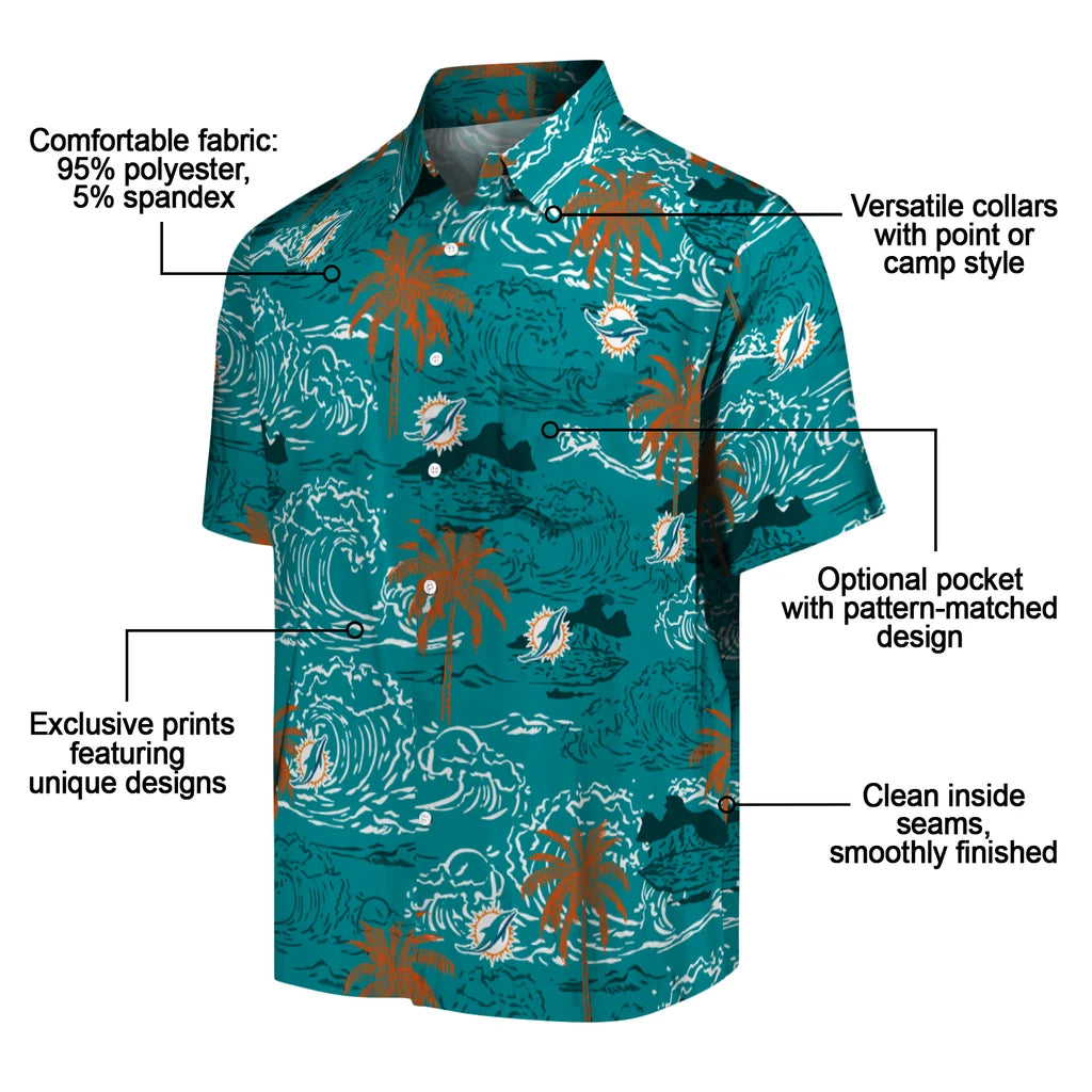 Miami Dolphins Hawaiian Shirt - Wave Palm | Moonbestprint