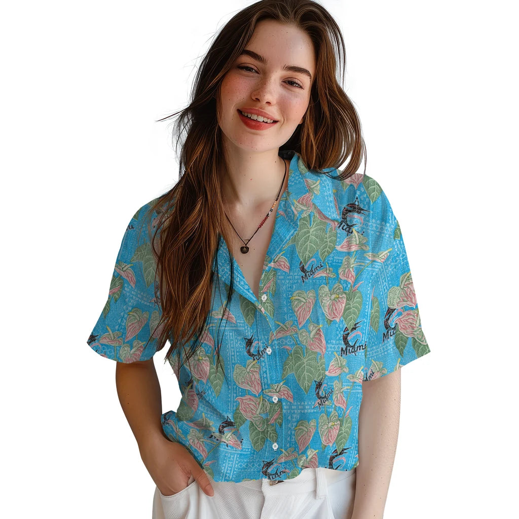 Miami Marlins Hawaiian Shirt - Anthurium Overlay | Moonbestprint
