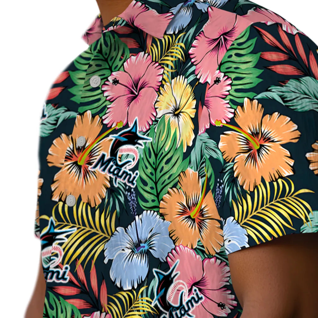 Miami Marlins Hawaiian Shirt - Brilliant Hibiscus Garden | Moonbestprint
