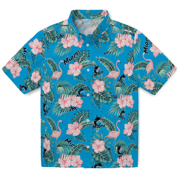 Miami Marlins Hawaiian Shirt - Flamingo and Hibiscus | Moonbestprint