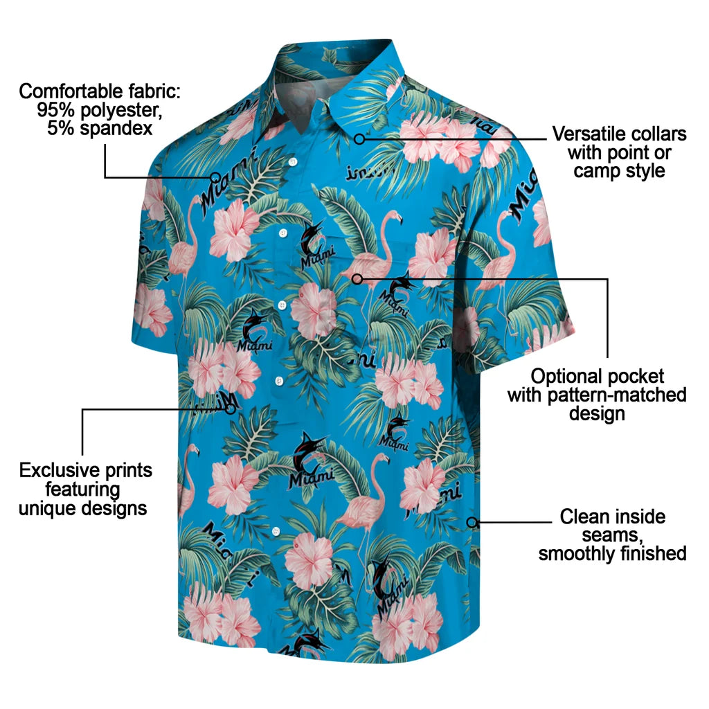 Miami Marlins Hawaiian Shirt - Flamingo and Hibiscus | Moonbestprint