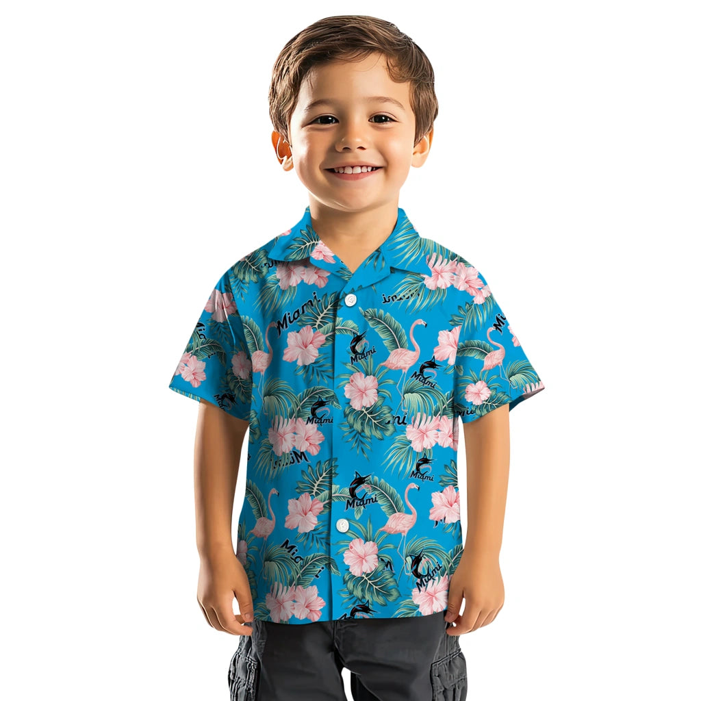 Miami Marlins Hawaiian Shirt - Flamingo and Hibiscus | Moonbestprint