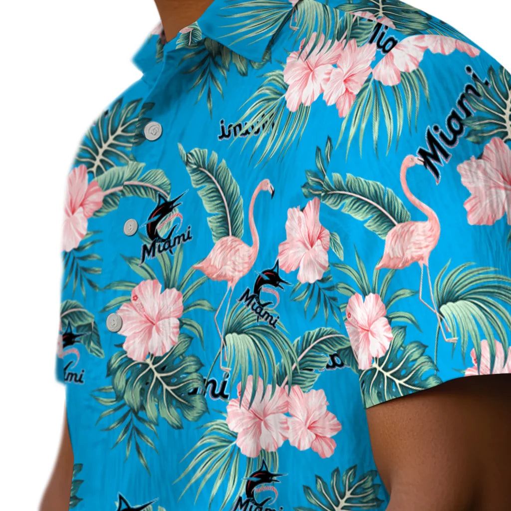 Miami Marlins Hawaiian Shirt - Flamingo and Hibiscus | Moonbestprint