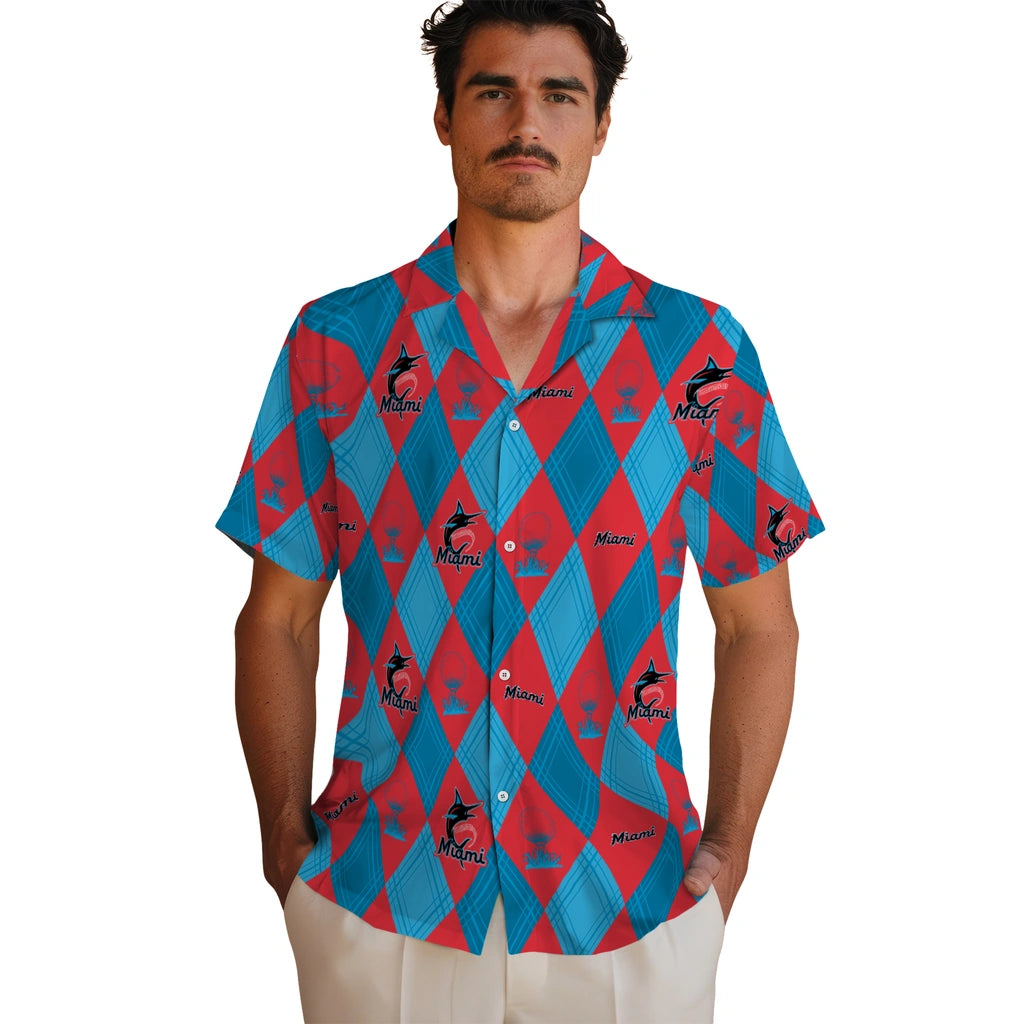 Miami Marlins Hawaiian Shirt - Golfing Plaid | Moonbestprint