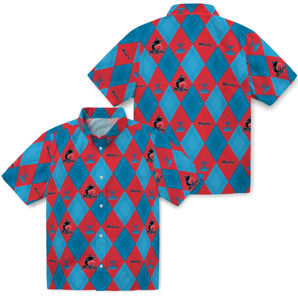 Miami Marlins Hawaiian Shirt - Golfing Plaid | Moonbestprint