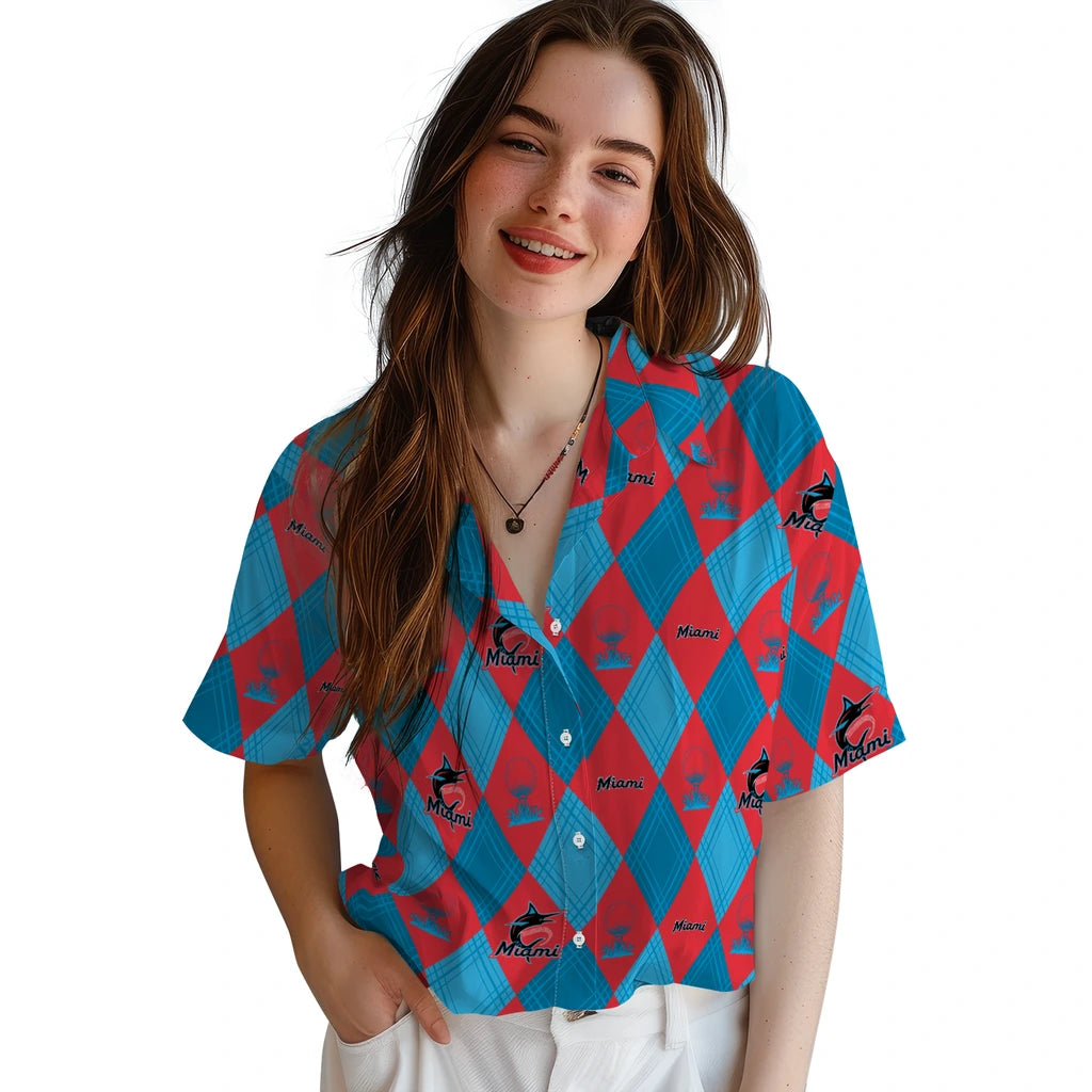 Miami Marlins Hawaiian Shirt - Golfing Plaid | Moonbestprint