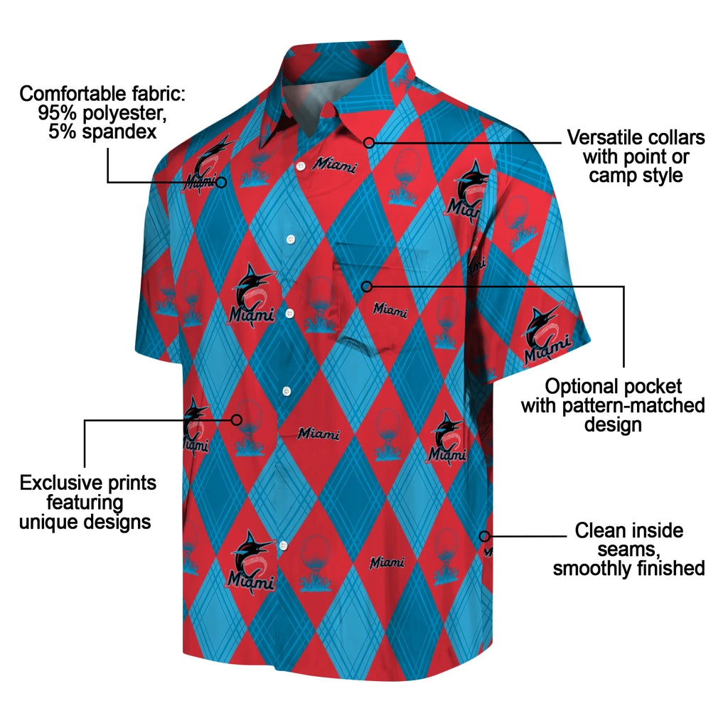 Miami Marlins Hawaiian Shirt - Golfing Plaid | Moonbestprint