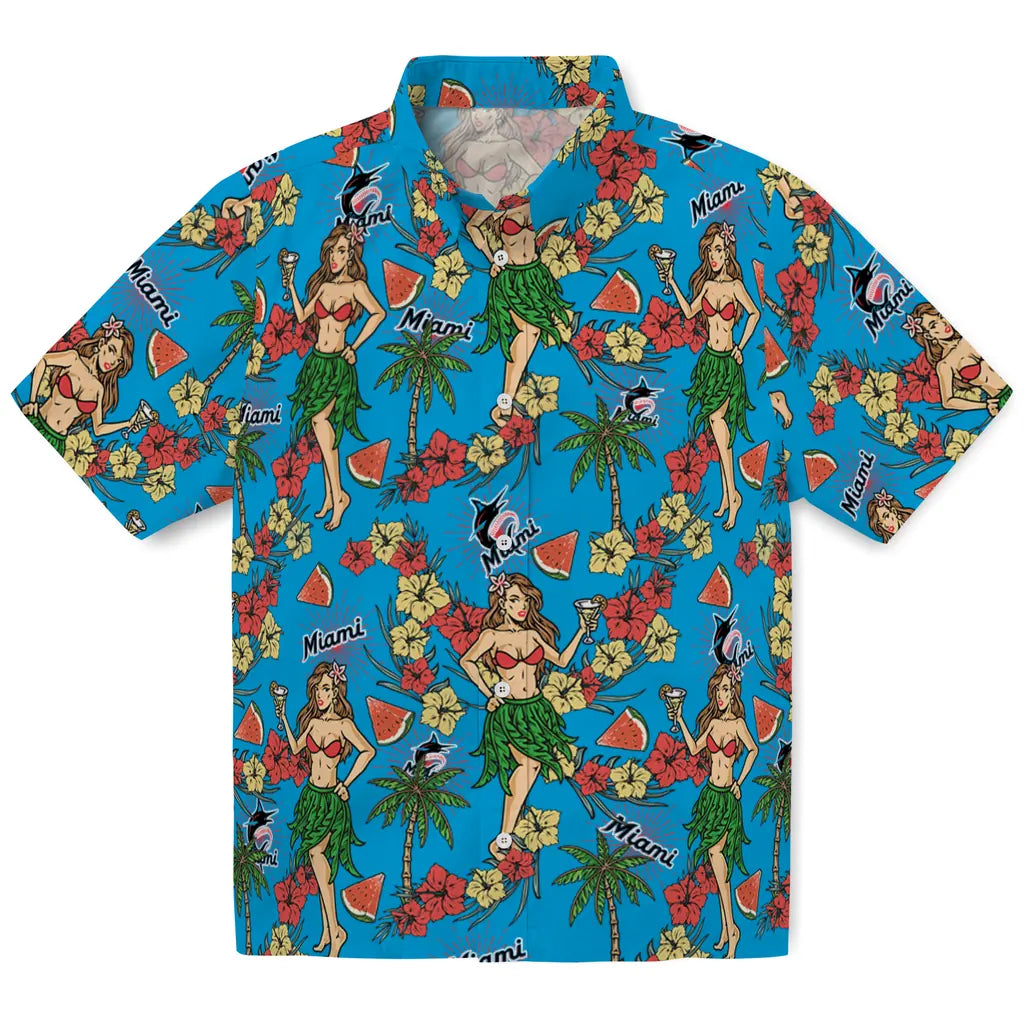 Miami Marlins Hawaiian Shirt - Hawaiian Girls Design | Moonbestprint