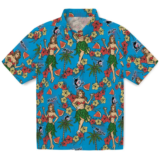 Miami Marlins Hawaiian Shirt - Hawaiian Girls Design | Moonbestprint