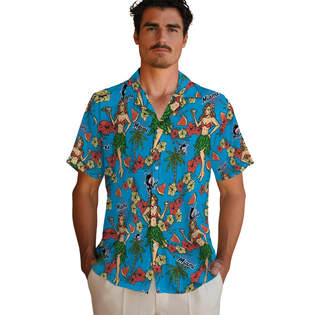 Miami Marlins Hawaiian Shirt - Hawaiian Girls Design | Moonbestprint