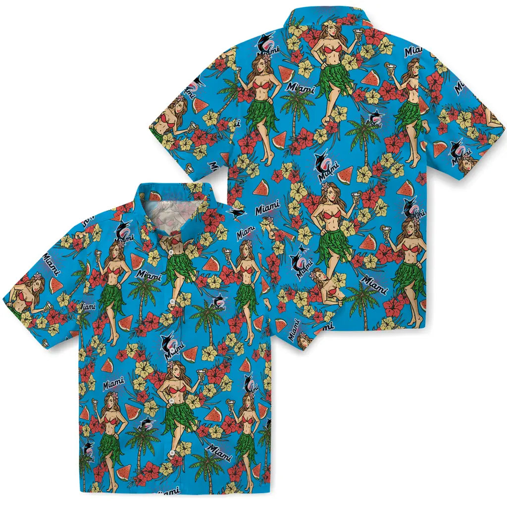 Miami Marlins Hawaiian Shirt - Hawaiian Girls Design | Moonbestprint