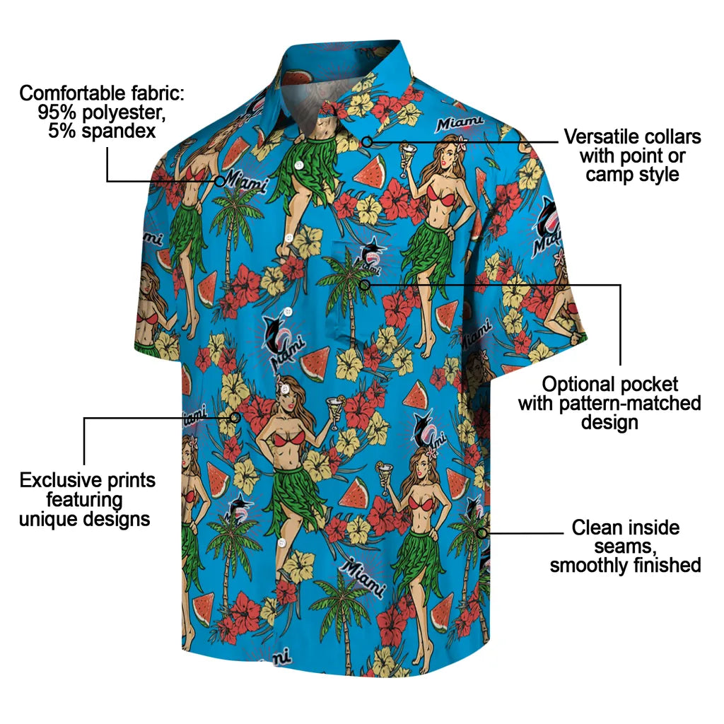 Miami Marlins Hawaiian Shirt - Hawaiian Girls Design | Moonbestprint
