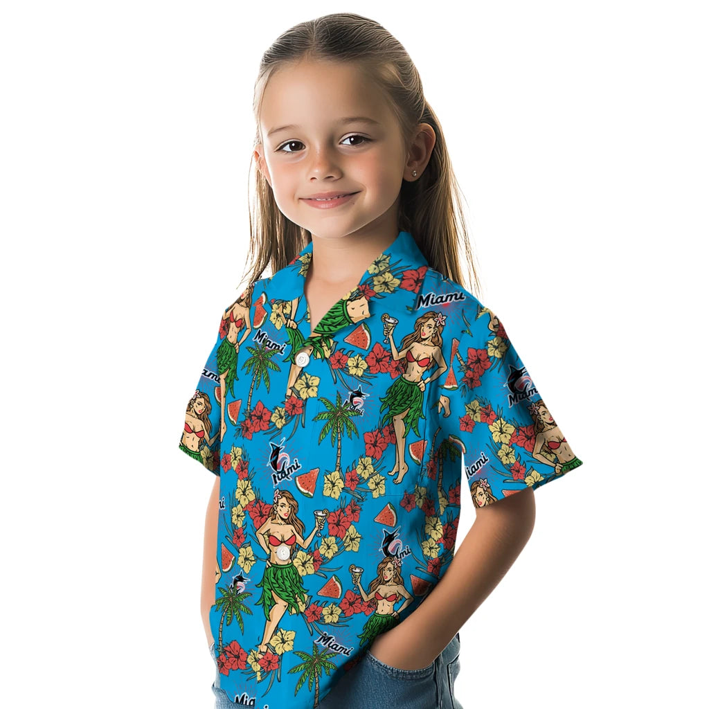 Miami Marlins Hawaiian Shirt - Hawaiian Girls Design | Moonbestprint
