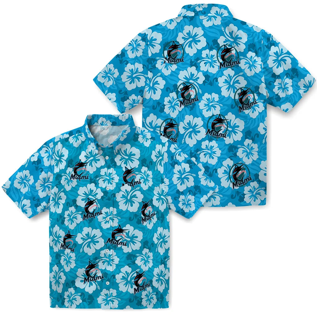 Miami Marlins Hawaiian Shirt - Hibiscus Cluster | Moonbestprint